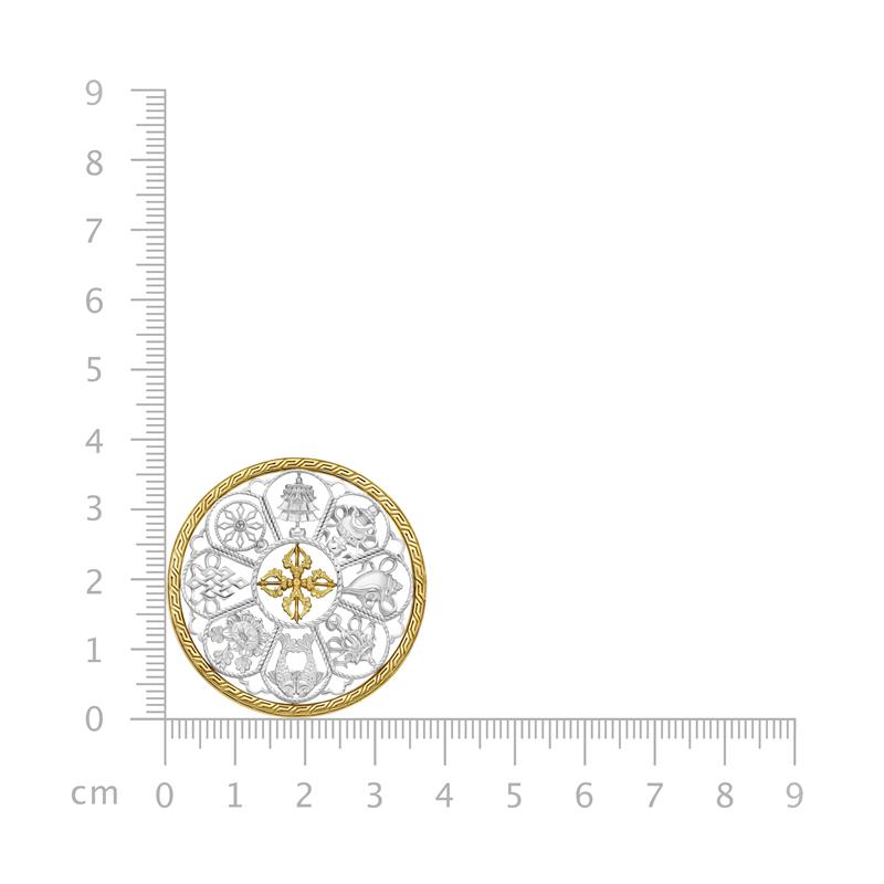 Eight Auspicious Symbols Brooch, Round, Silver Half Gold Plated — view 4