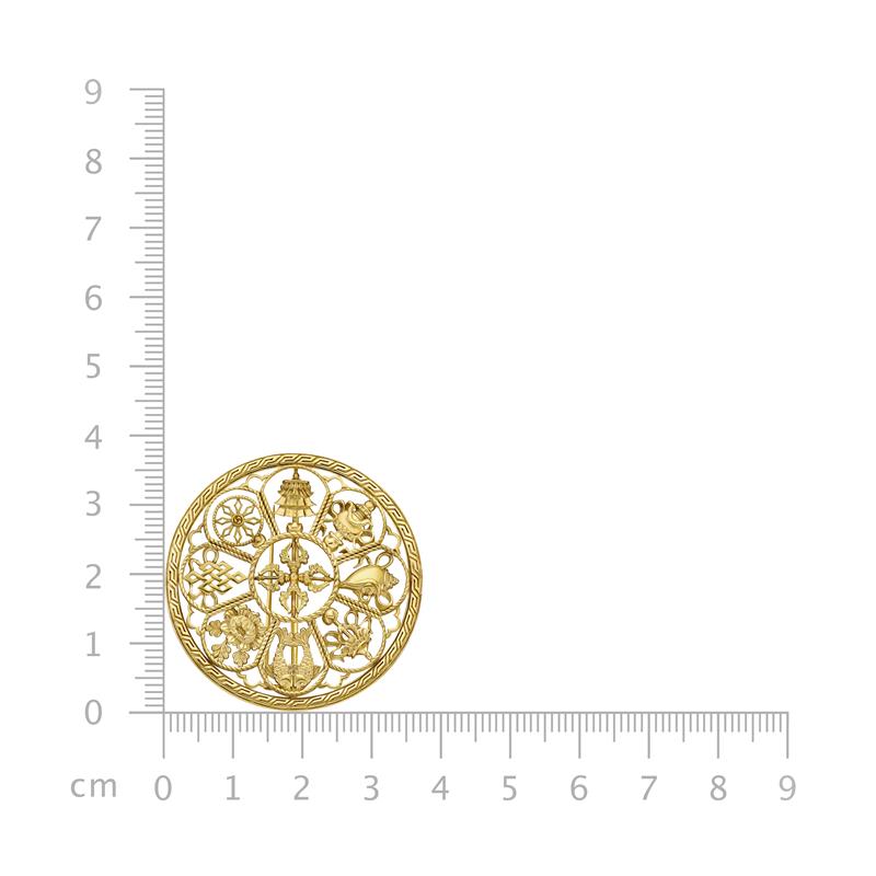 Eight Auspicious Symbols Brooch, Round, Silver Gold Plated 21.3g — view 3
