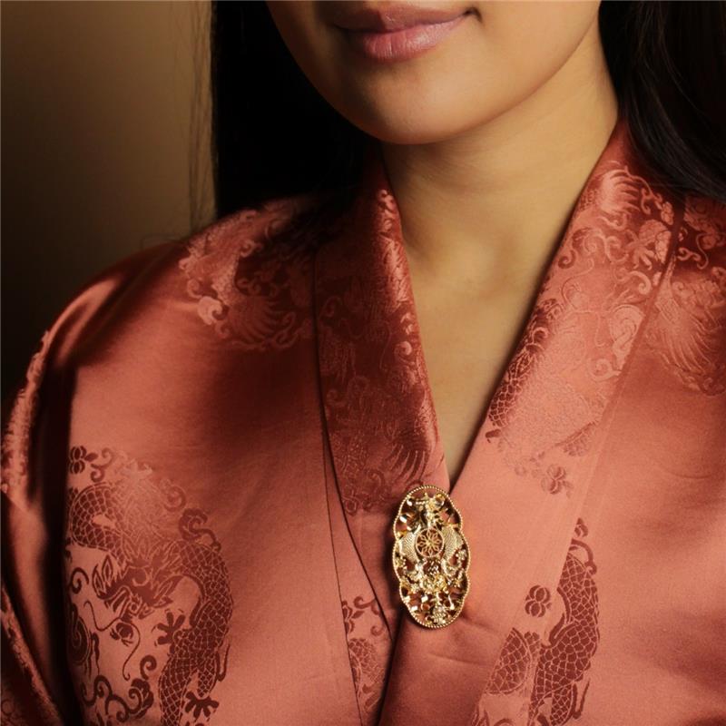 Eight Auspicious Symbols Brooch, Elongated, Silver Gold Plated 17.7g — view 4