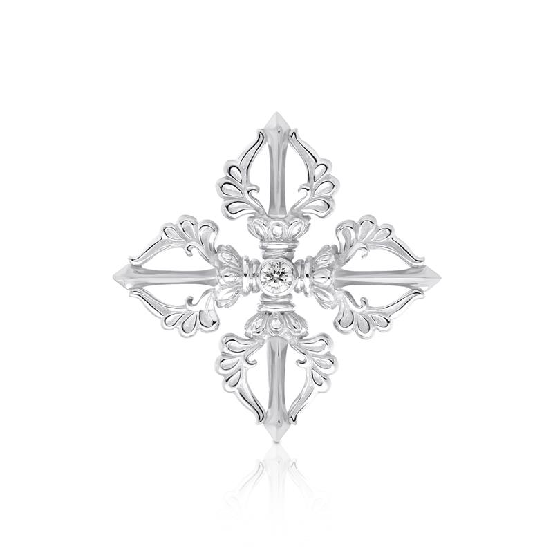 Double Vajra Brooch, Silver, CZ, 5.25g