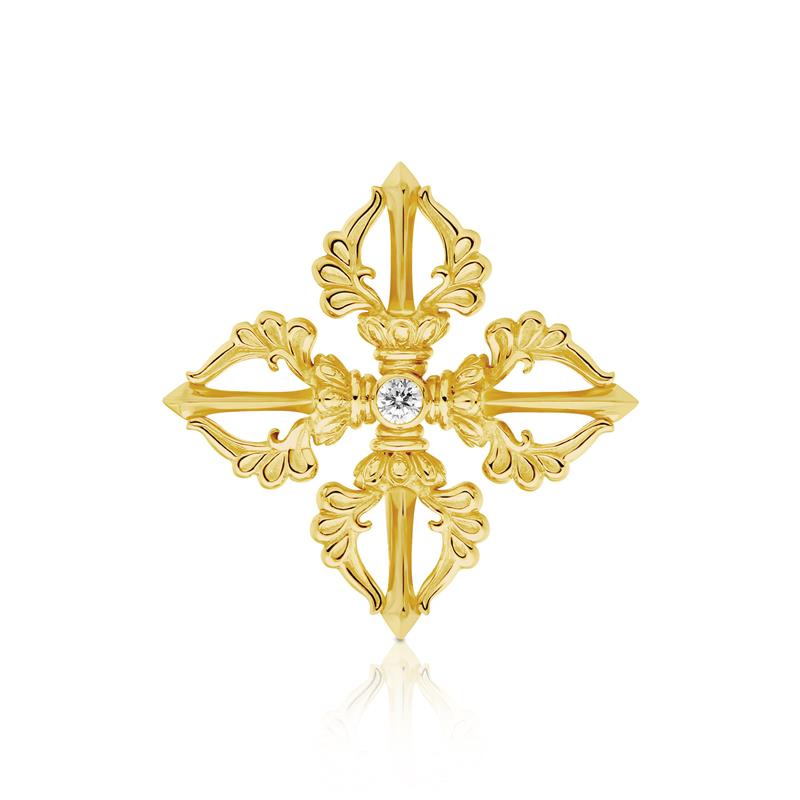 Double Vajra Brooch, YGP, CZ, 5.15g