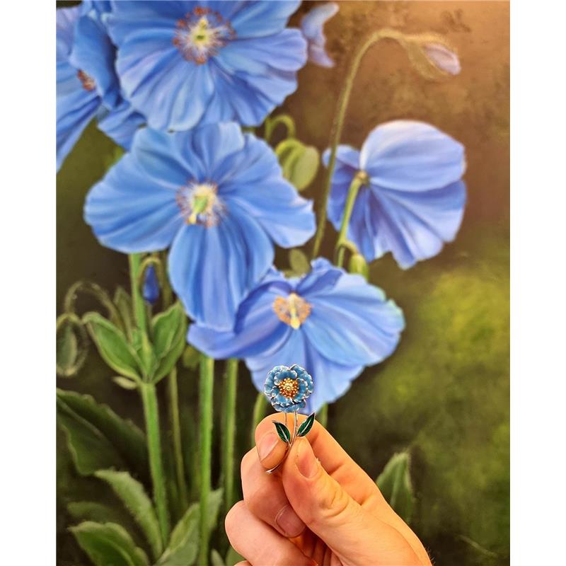 Blue Poppy Silver Enamel Brooch National Flower — view 4
