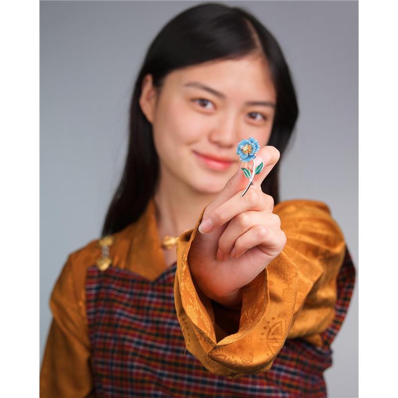 Blue Poppy Silver Enamel Brooch National Flower — view 6