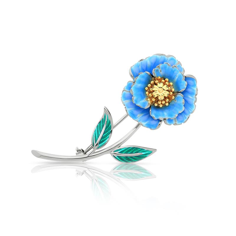 Blue Poppy Silver Enamel Brooch National Flower