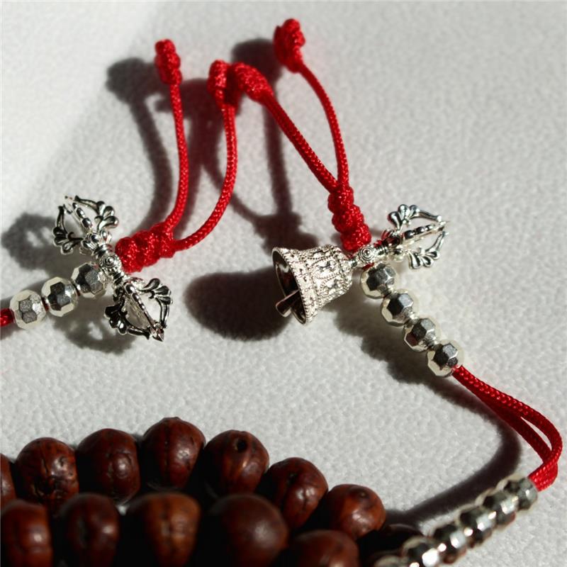 Vajra and Bell Mala Counters, Large, Silver, Rhodium