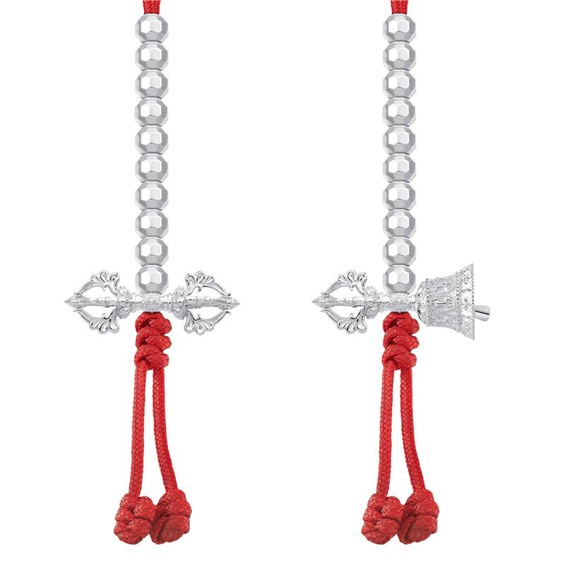 Vajra and Bell Mala Counters, Large, Silver, Rhodium