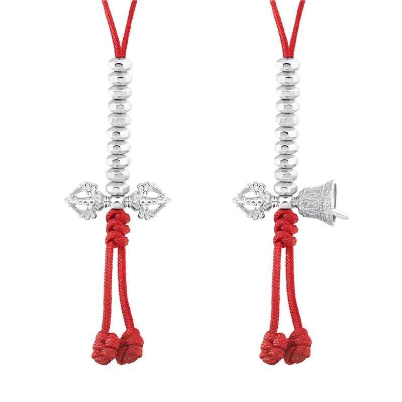 Vajra and Bell Mala Counters, Silver, Silver, Rhodium