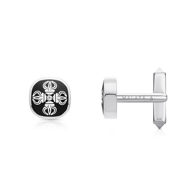 Double Dorje Cufflink, Enamel, Silver 10.67g
