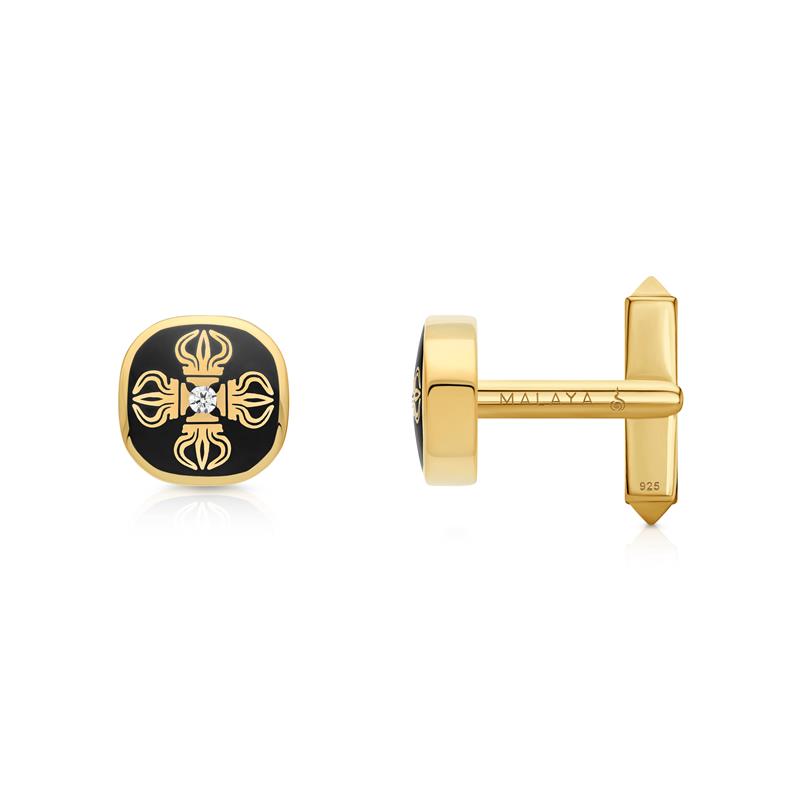 Double Dorje Cufflink, Enamel, YGP, CZ 10.59g