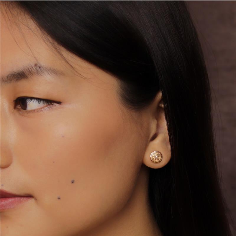 Double Dorje Stud Earrings, Single Diamond, .01cts 14k Yellow Gold 2.36g — view 4