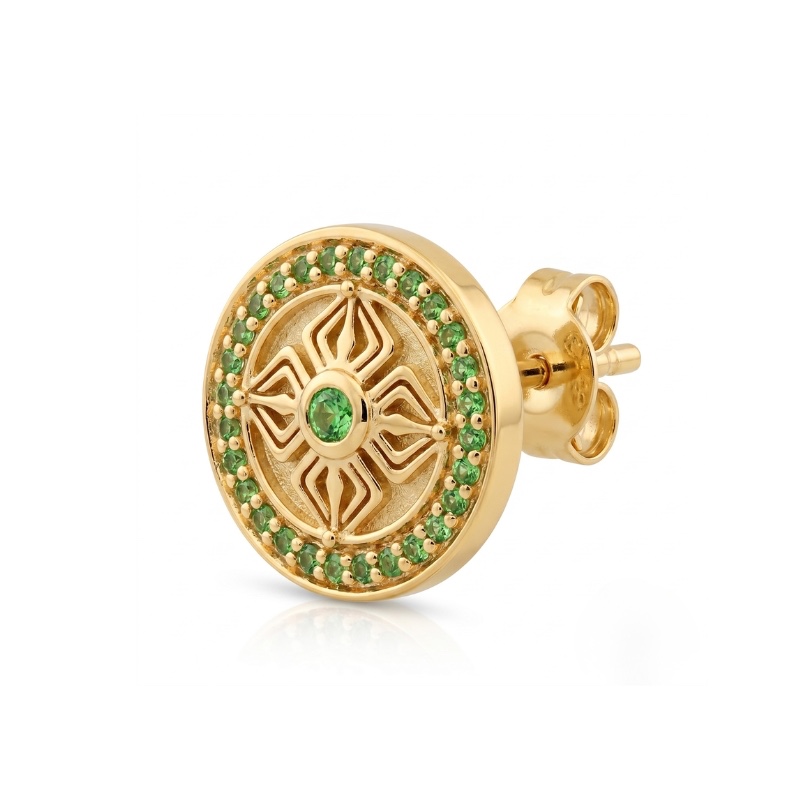 Double Dorje Stud Earrings, Emerald — view 3