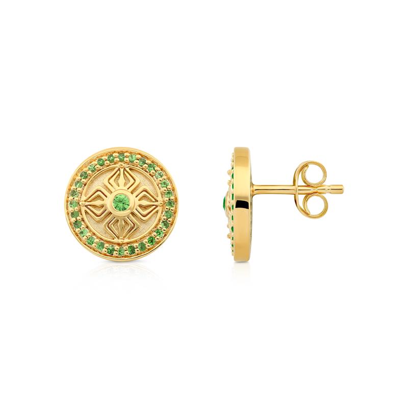 Double Dorje Stud Earrings, Emerald
