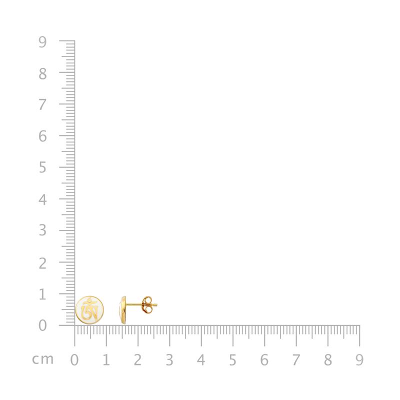 White Enamel OM syllable stud earrings 14K yellow gold, 1.95g — view 3