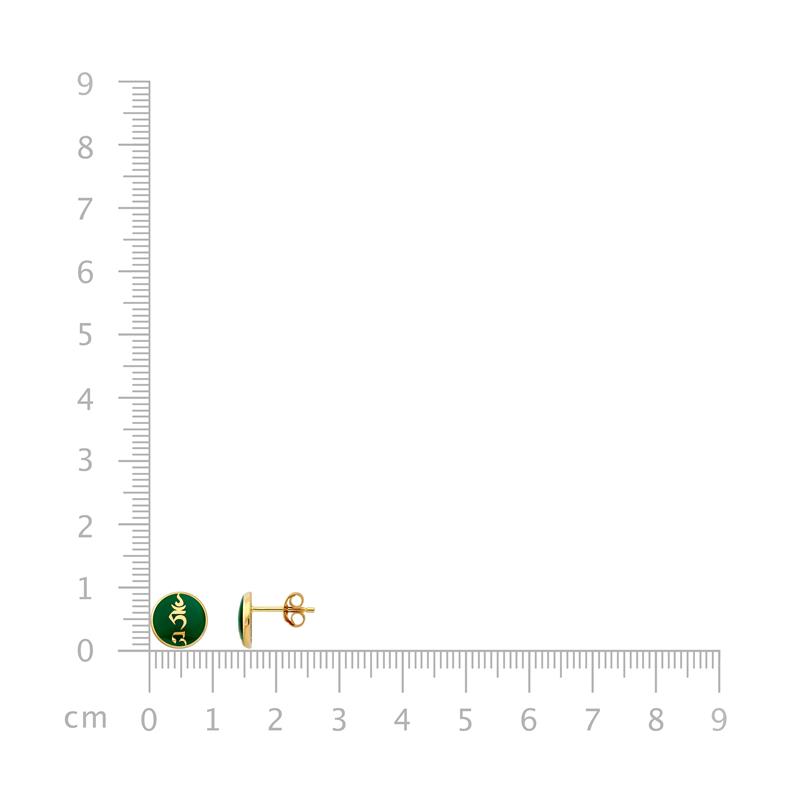 Green Enamel TAM syllable stud earrings 14K yellow gold, 1.83g — view 3