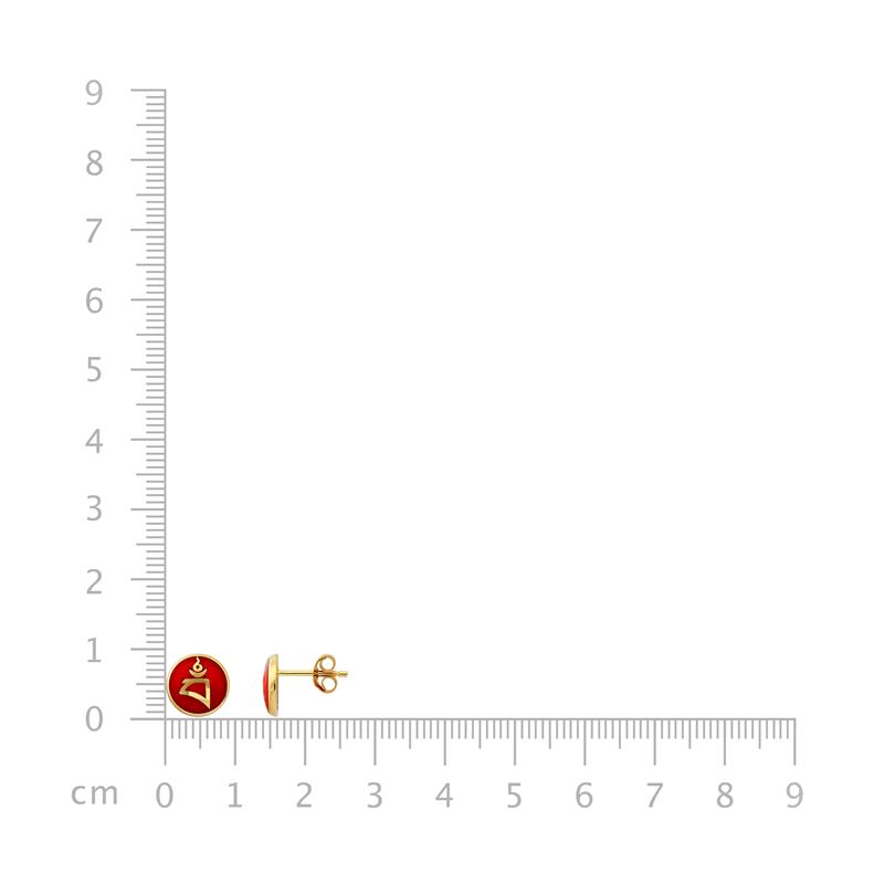Red Enamel BAM syllable stud earrings 14K yellow gold, 1.93g — view 4