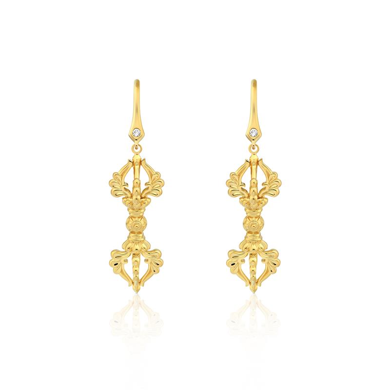Vajra Earrings , 2 diamonds .026cts 18 Yellow Gold 6.84g