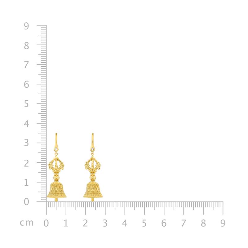 Vajra and Bell Earrings, 3 diamonds, .039cts 18 Yellow Gold 7.25g — view 3