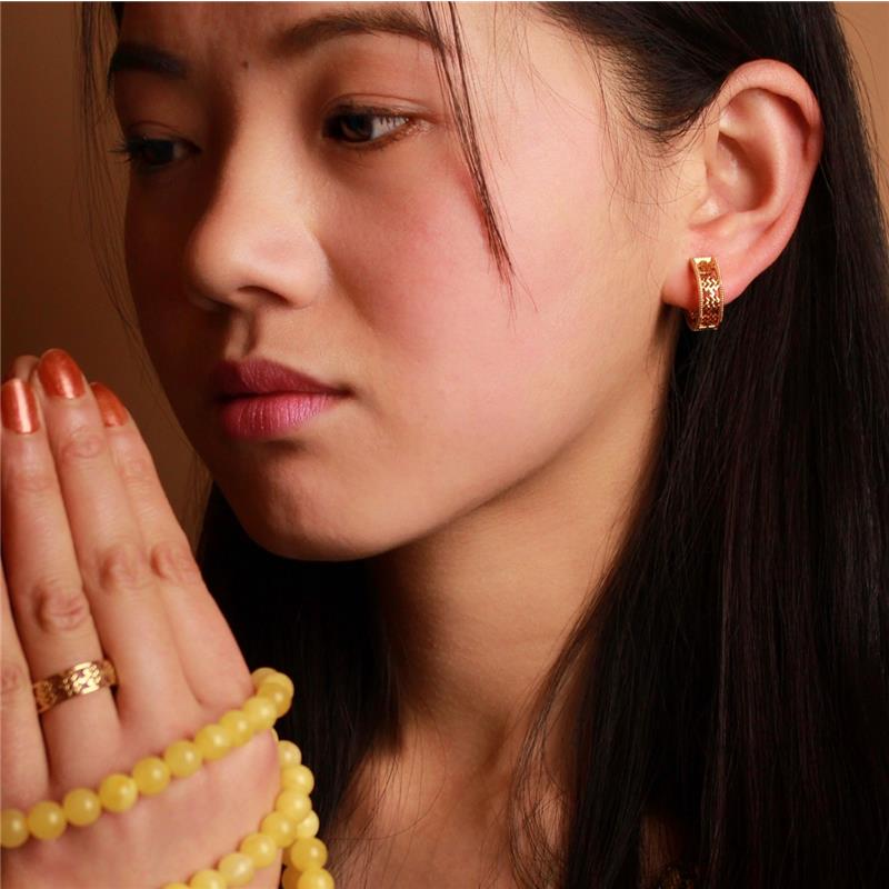 Endless Band Earrings, Solid Gold 14k, 19mm 6.74g — view 3