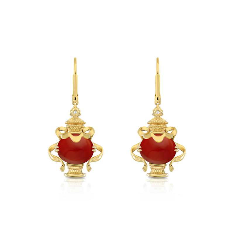 Bumpa Earrings, Coral, 14K Gold, clasp lock, 7.15g, Diamonds .038cts, 8.28g