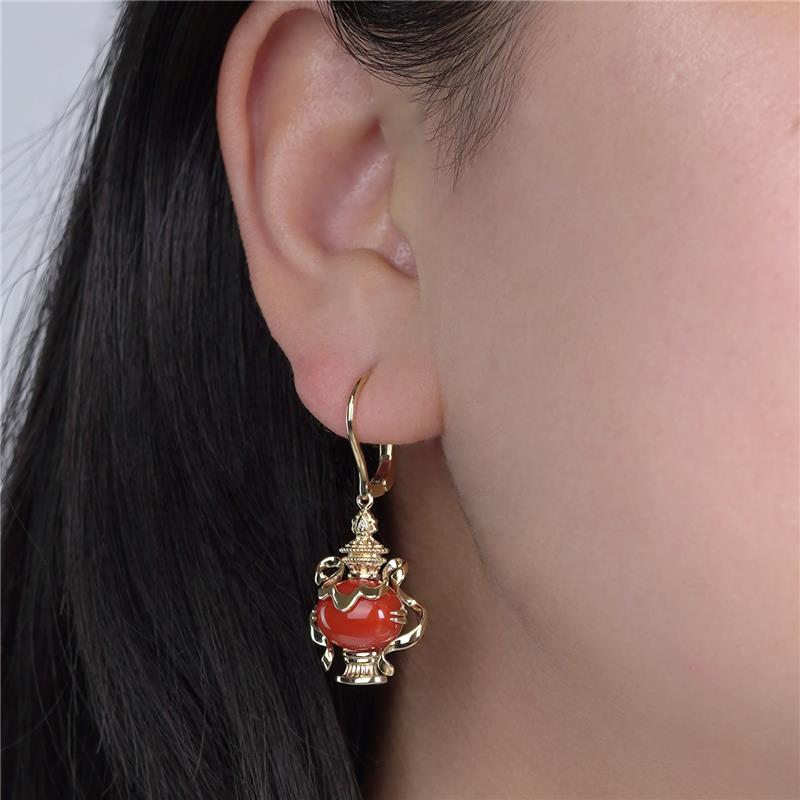 Bumpa Earrings, Coral, 14K Gold, clasp lock, 7.15g, Diamonds .038cts, 8.28g
