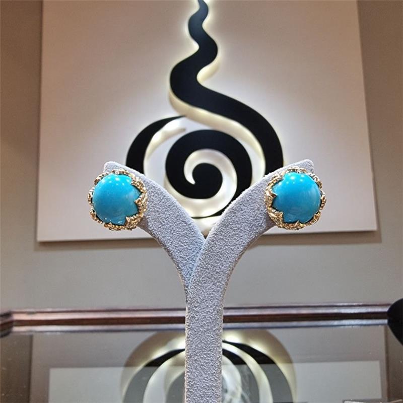 Turquoise 14K Gold Earrings, Gold 9.1 Diamonds .21cts Total Weight 13.72g — view 4
