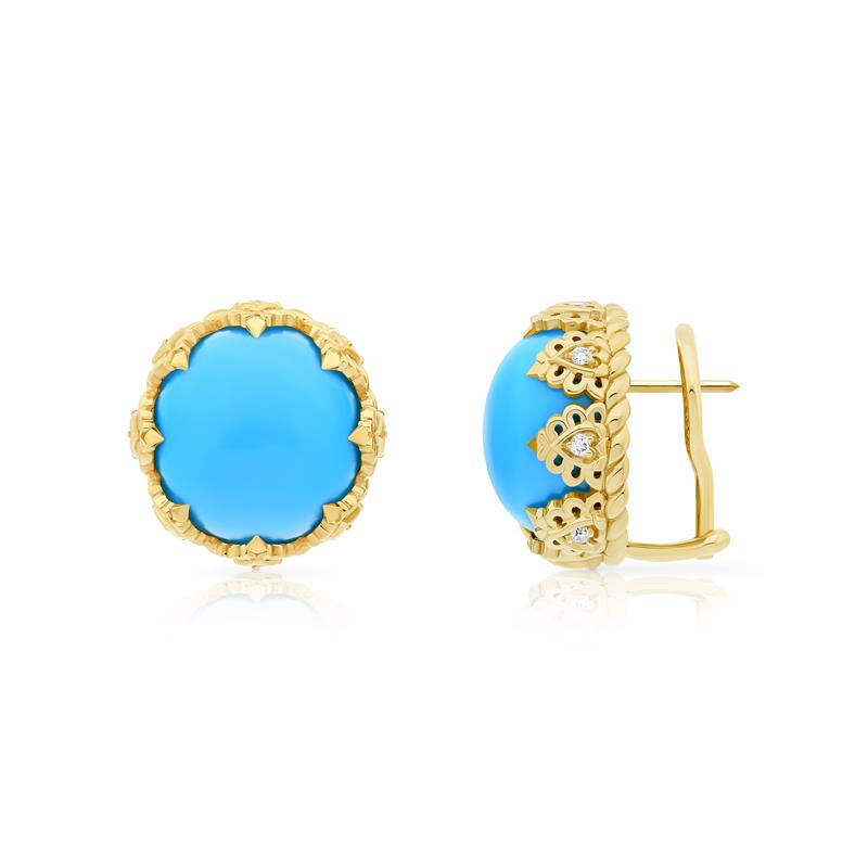 Turquoise 14K Gold Earrings, Gold 9.1 Diamonds .21cts Total Weight 13.72g