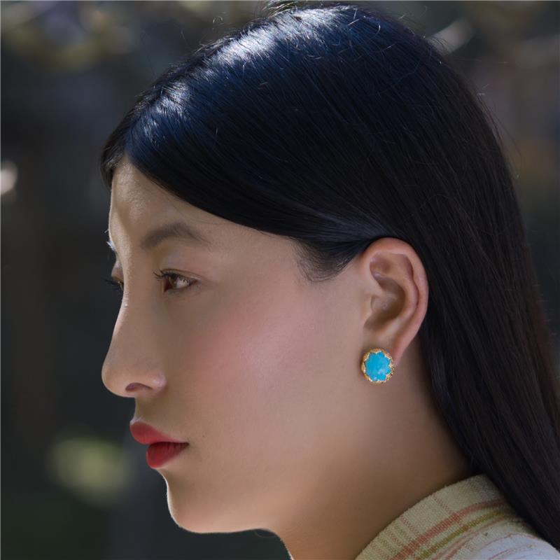 Turquoise 14K Gold Earrings, Gold 9.1 Diamonds .21cts Total Weight 13.72g