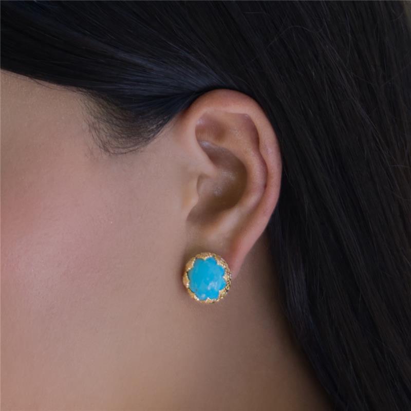 Turquoise 14K Gold Earrings, Gold 9.1 Diamonds .21cts Total Weight 13.72g — view 3