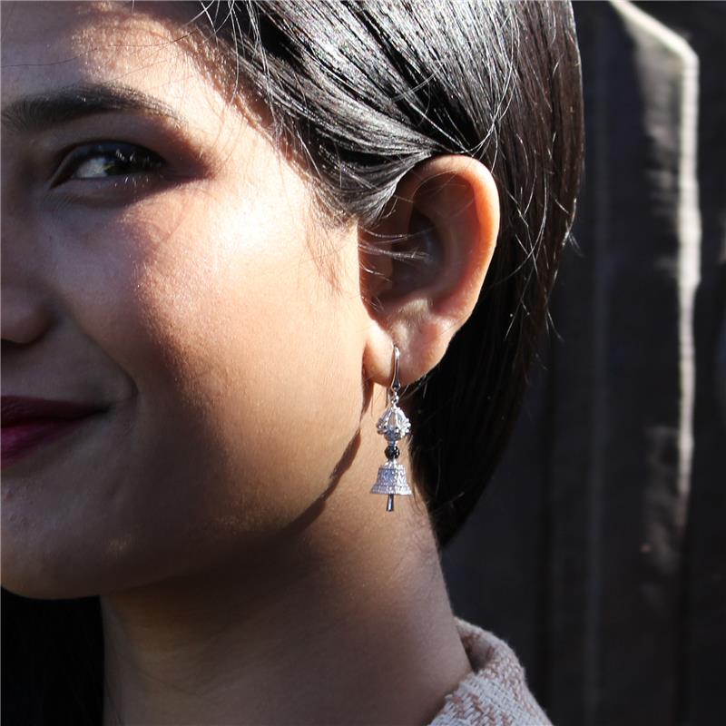 5 Pronged Bell Earrings Silver CZ, Black Diamonds 0.525 CTS — view 3