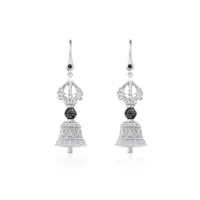 5 Pronged Bell Earrings Silver CZ, Black Diamonds 0.525 CTS