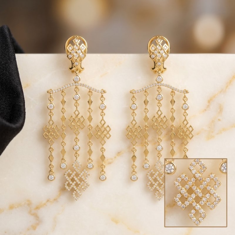 Hanging Endless Knot Earrings 18k Yellow Gold 1.3cts diamonds 13.34g — view 3