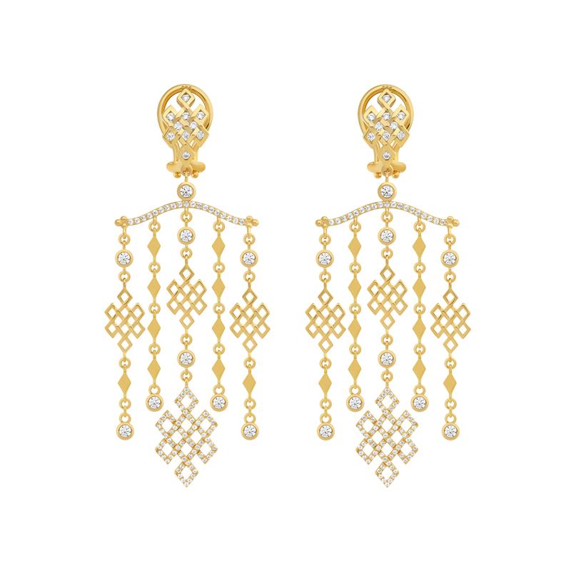 Hanging Endless Knot Earrings 18k Yellow Gold 1.3cts diamonds 13.34g