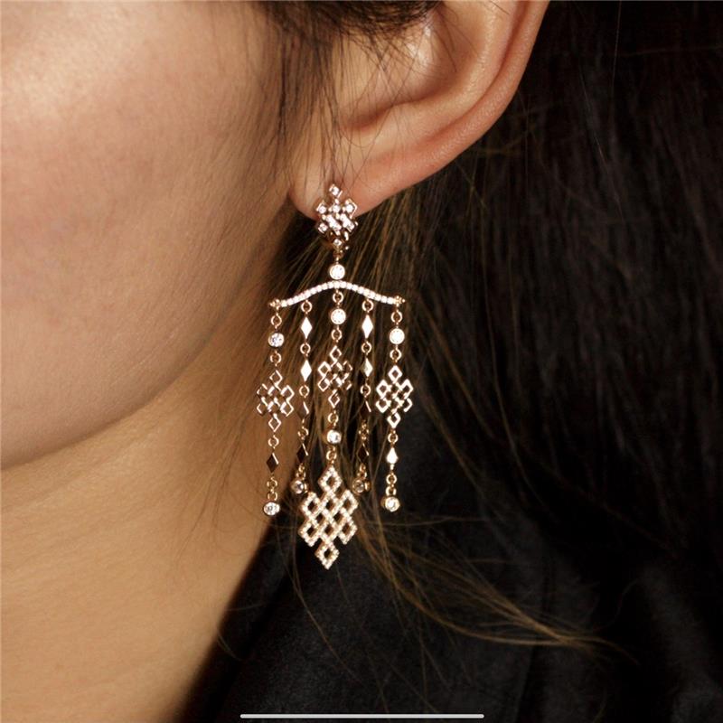 Hanging Endless Knot Earrings 18k Yellow Gold 1.3cts diamonds 13.34g — view 4