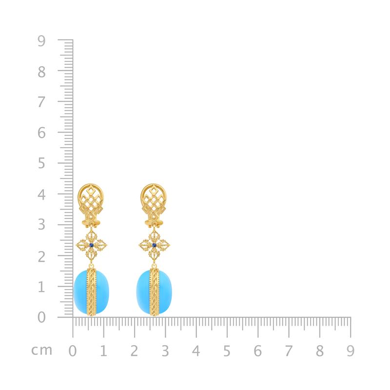 14K Blue Sapphire & Turquoise, Double Dorje, Endless Knot Earrings. Total weight 10.07g, Gold weight 6.44g — view 4