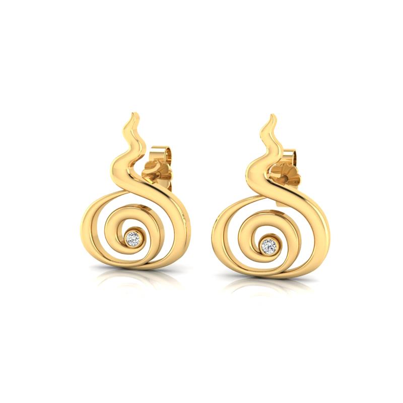 Malaya Logo Earrings, Yellow Gold Plated, CZ Diamonds Yellow 14k Gold, diamond 2.36g .025 CTS.: — view 3