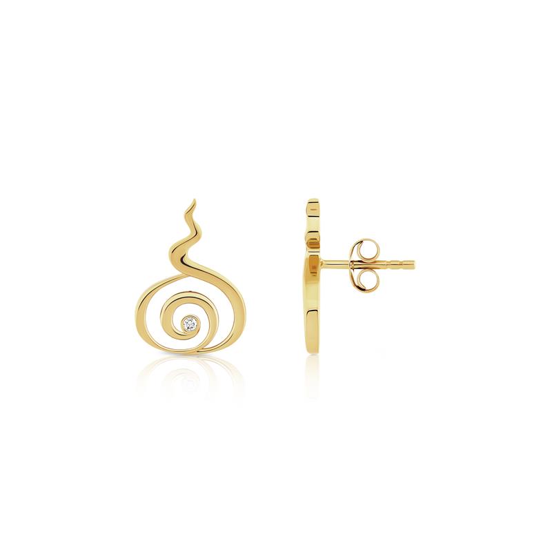 Malaya Logo Earrings, Yellow Gold Plated, CZ Diamonds Yellow 14k Gold, diamond 2.36g .025 CTS.: