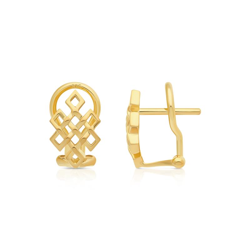 Endless Knot Stud Earrings, Yellow Gold Plated, omega clip