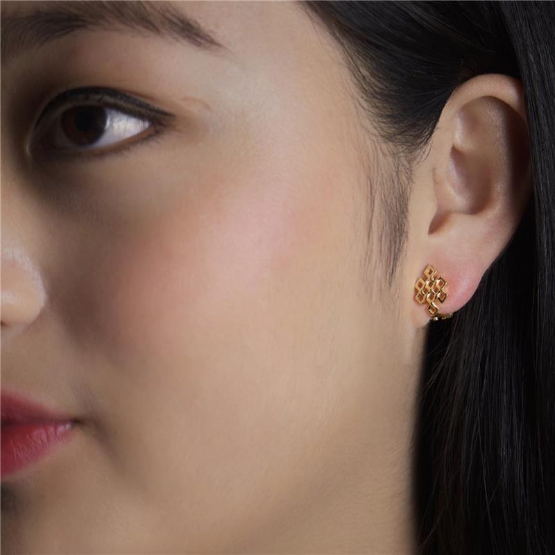 Endless Knot Stud Earrings, Yellow Gold Plated, omega clip