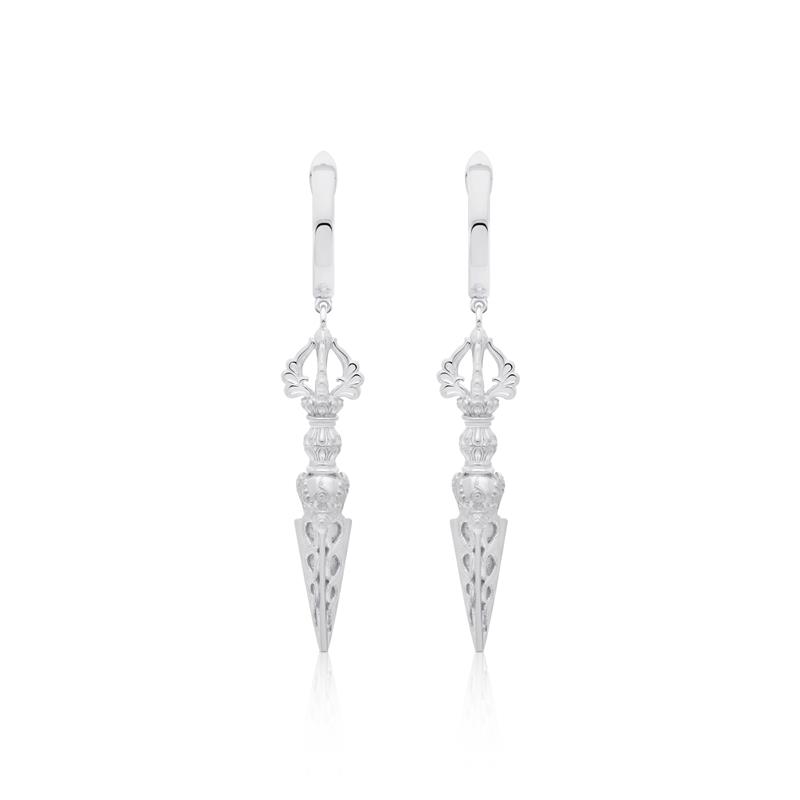 Phurba Earrings Smaller, Silver, clip 39mm