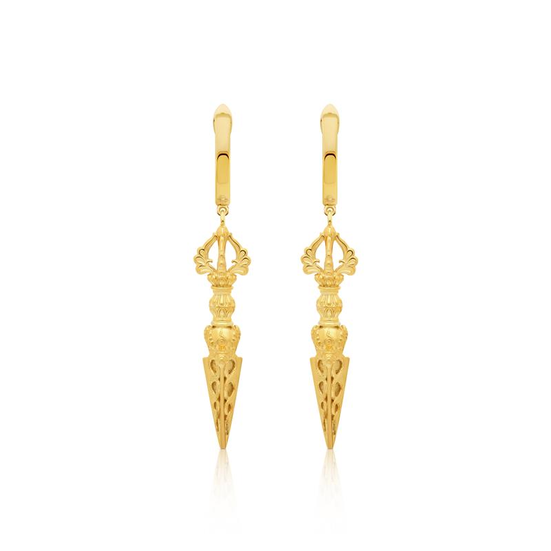 Phurba Earrings Larger, GOLD 18K, 14.05g 47mm