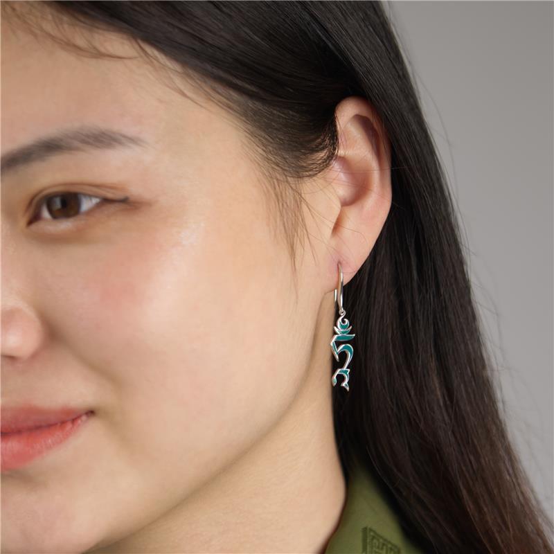 Tam Syllable Earrings, Silver, Green Enamel