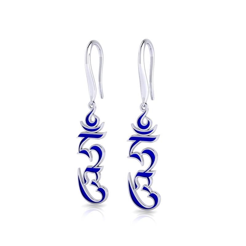 Hung Syllable Earrings, Silver, Blue Enamel — view 3