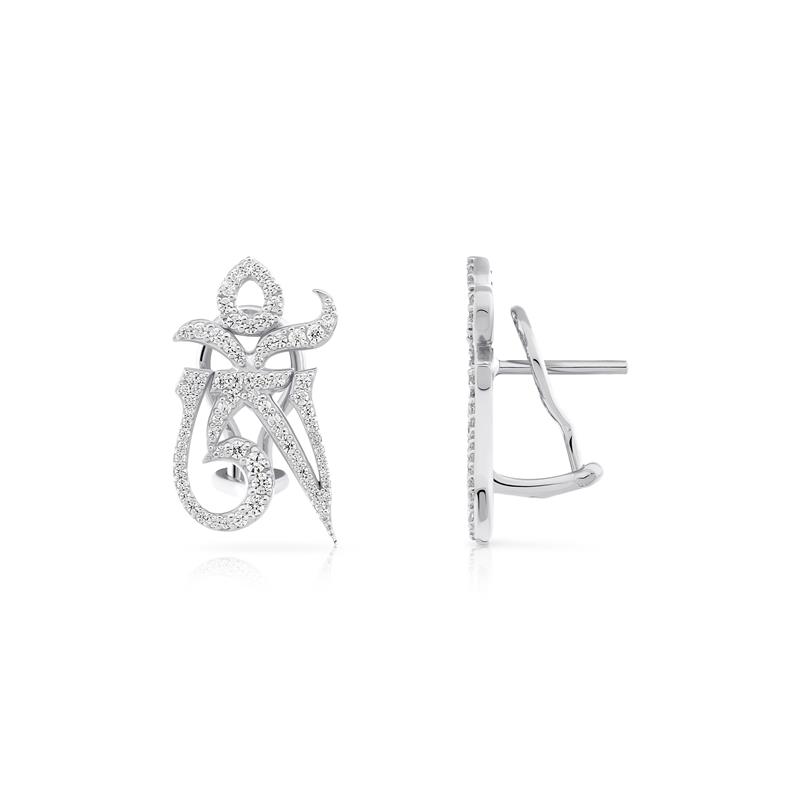 Om syllable earrings, Silver, CZ