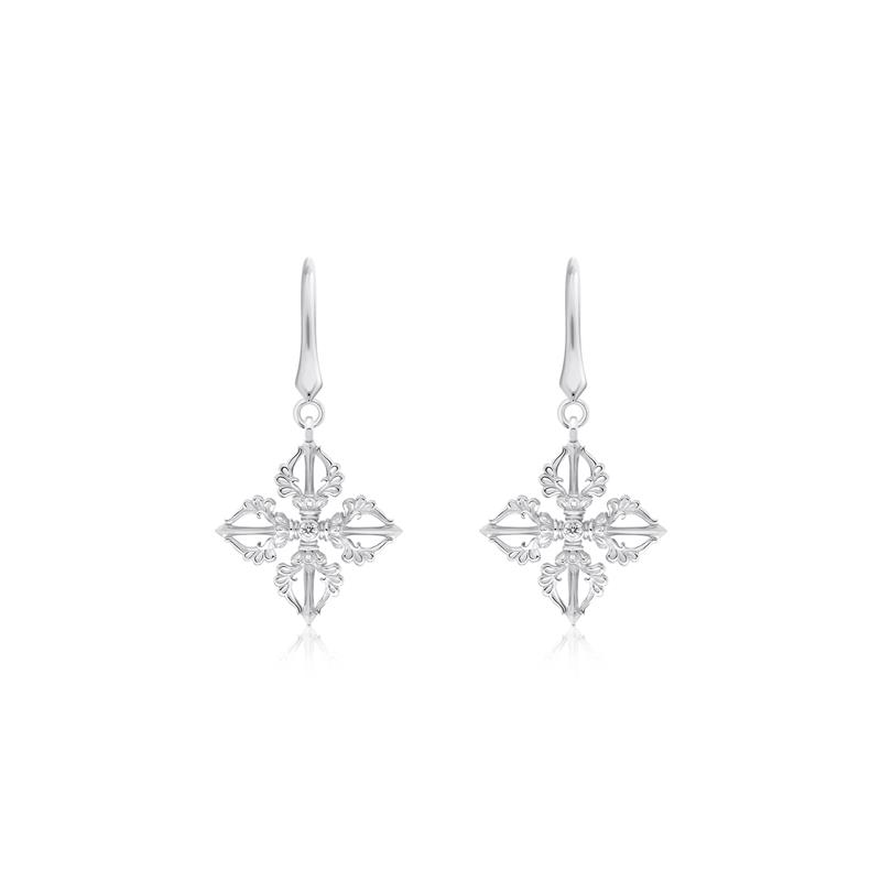Double Dorje Earrings, Silver, CZ, 3.13g