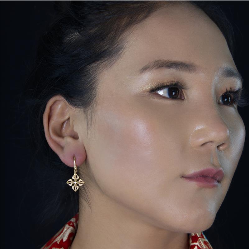 Double Dorje Earrings, Yellow Gold Plated CZ, 3.03g