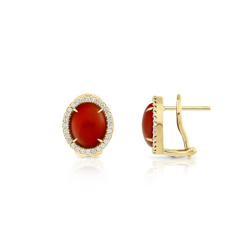Oval Coral Diamond Earrings, Clip, Diamonds, 0.34 CTS. YG14: 4.5g, Total: 5.53g