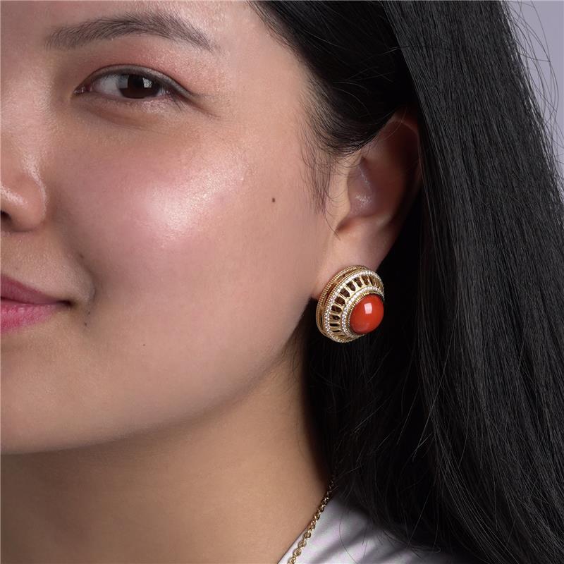Round Coral Earrings — view 3