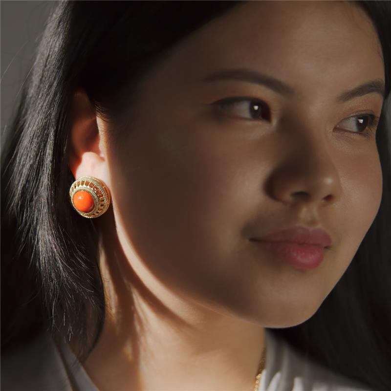 Round Coral Earrings — view 4