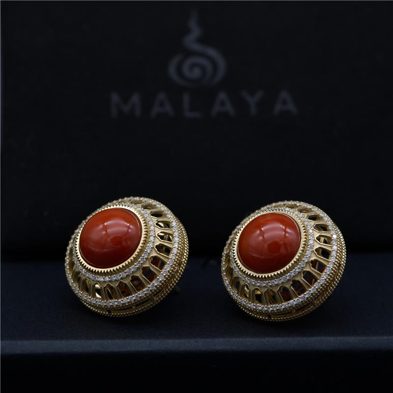 Round Coral Earrings — view 5