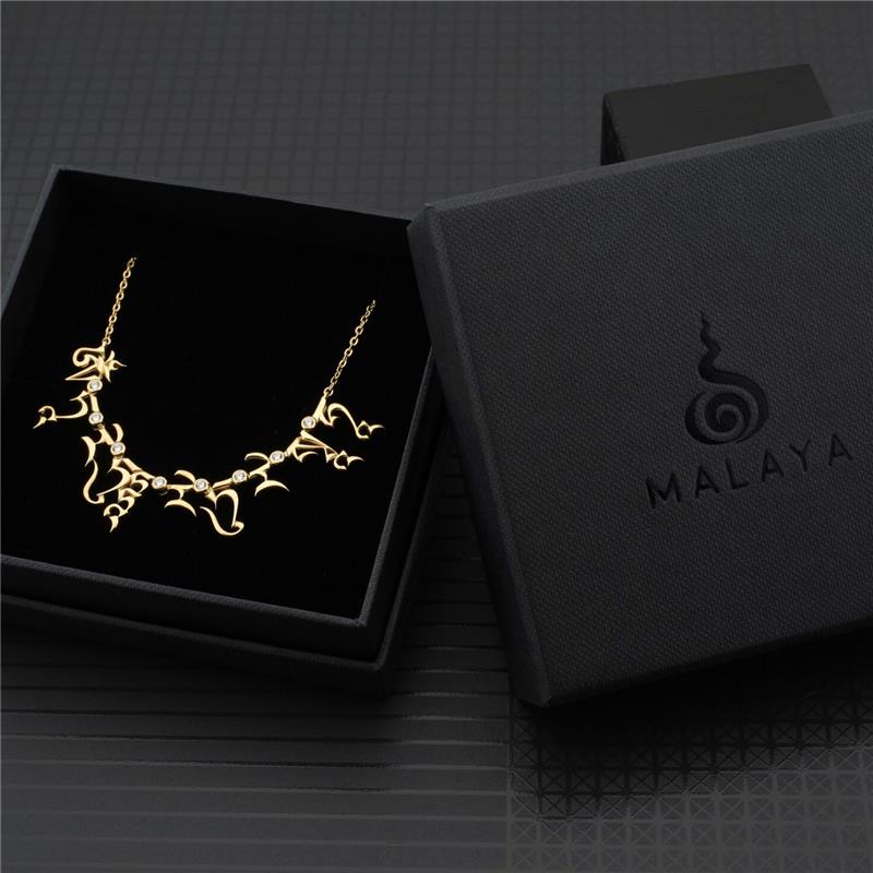 Tara Mantra Necklace, Silver Gold Plated, White CZ Diamonds — view 3